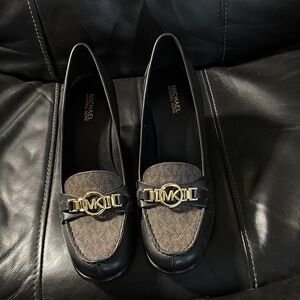 Michael Kors Black and Brown Loafers with Gold Accent